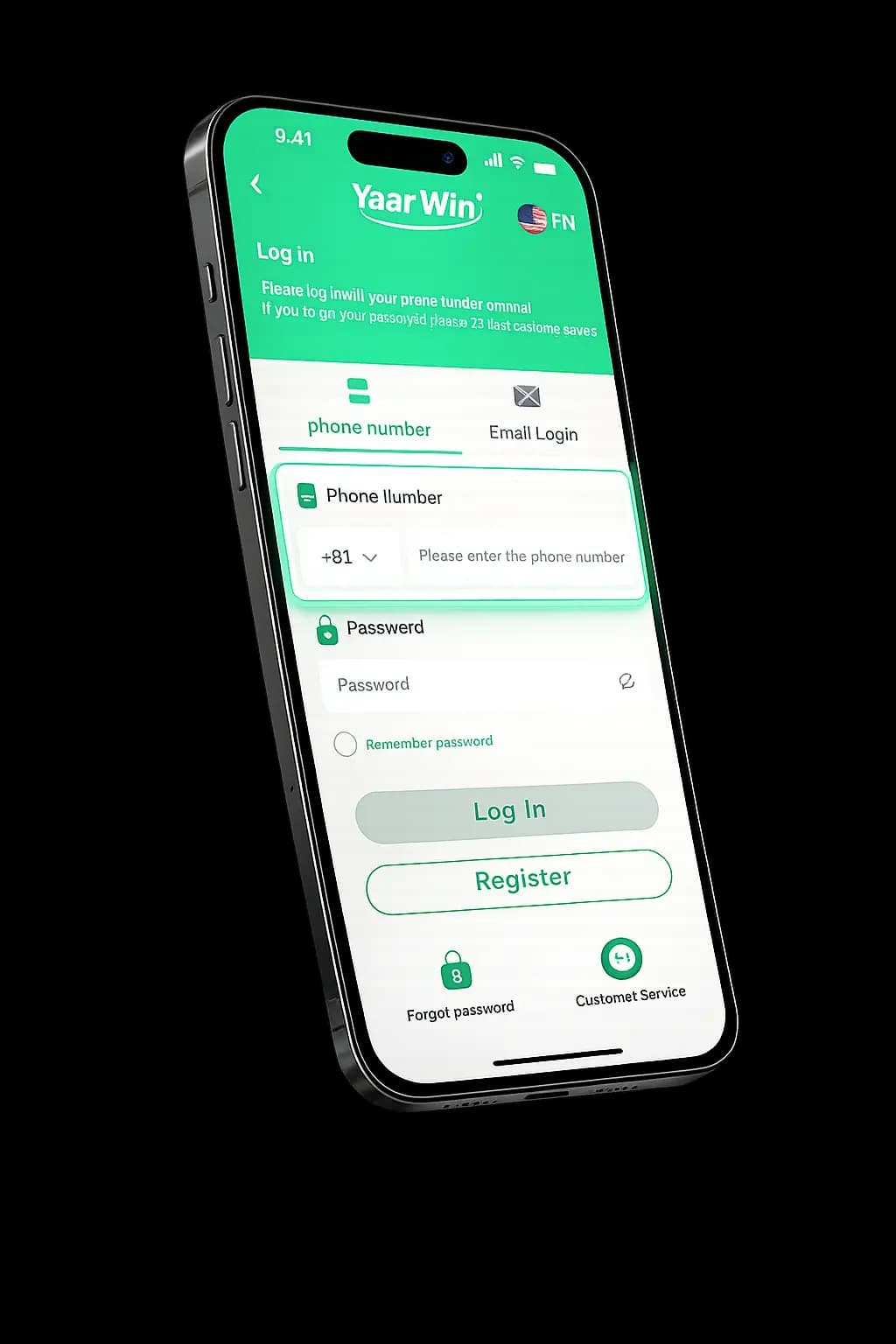 Enter phone on YaarWin login
