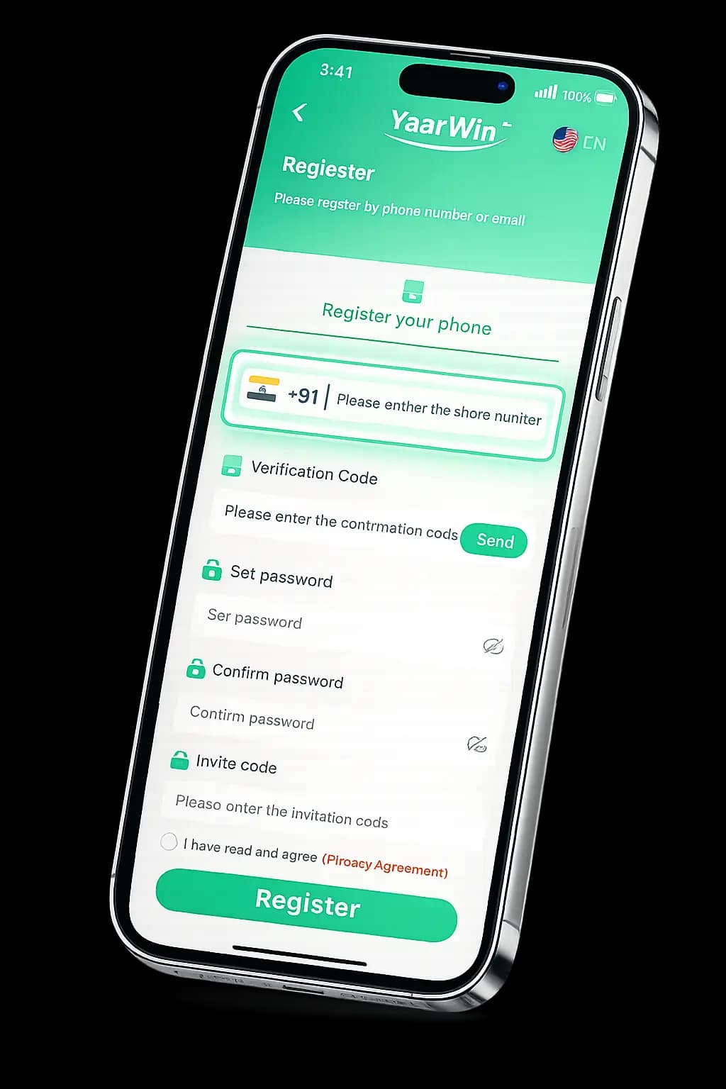 Enter phone for YaarWin register